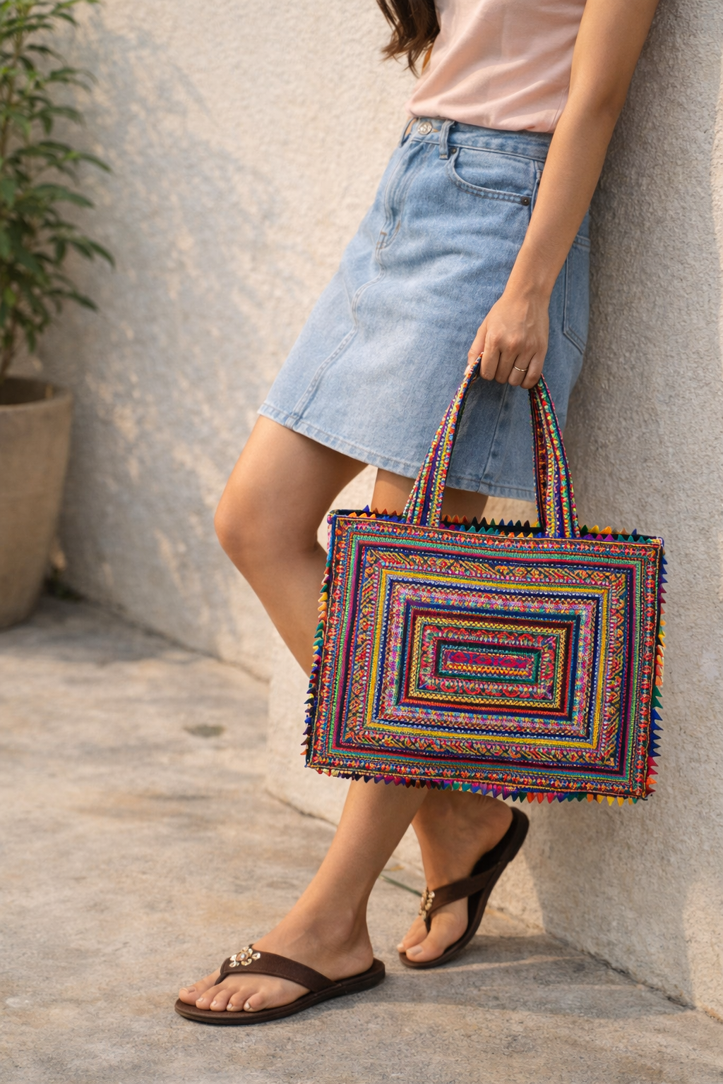 Hari Jari Art Rectangular Large Pabi Shoulder Bag