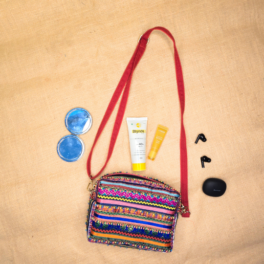 Pabiben- Red & Multicolour Hari Jari Art Pabi Box Sling Bag - Image 4