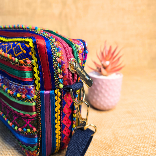 Pabiben- Blue & Multicolour Hari Jari Art Pabi Box Sling Bag - Image 4